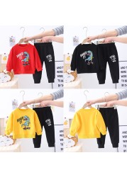 Baby Dinosuar Clothing Sets Boys Cartoon Long Sleeve Sweatshirt Tops Toddler Kids Girls Pants Suit Children Outfit