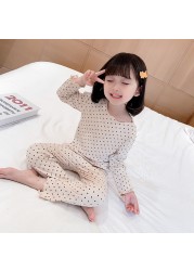 Autumn Winter New Baby Boys Girls Cute Polka Dot Pajamas Set Baby Kids Sweet Long Sleeve Ribbed Cotton 2pcs Clothes Suit