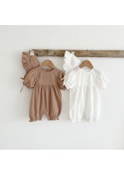 2pcs infant rompers with hat baby girl clothes short sleeve jumpsuit 2022 spring summer baby girl clothes