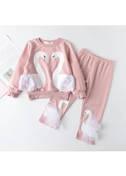 Keelorn Girl Active Clothing Set Spring Autumn Baby Girl Hooded Top and Pants 2pcs Cute Children Clothes Print Bowknot Costumes