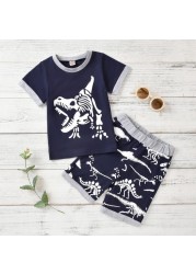 Etosale Children's Clothing 2pcs/set Cute Cartoon Boys Clothes Set Boys Dinosaur Short Sleeve Shorts Set Casaul Suit 1-6 Years