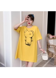 2096#2022 Summer Korean Fashion Cartoon Printed Cotton Maternity Tees Loose T-shirt Clothes for Pregnant Women Pregnancy Tops