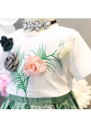 2022 New Fashion 2 Pieces Sets For Kids Floral Lovely Kids Clothes Summer Short Sleeve Kids Print Girls Outfits