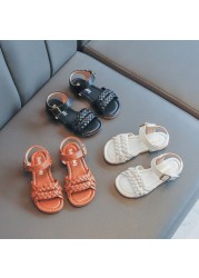 Girls sandals summer fashion weave kids beach sandals soft bottom baby girl non-slip shoes