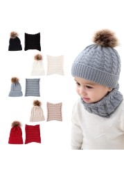 Girls Scarf and Hat Set Girls Pompon Hat Warm Winter Hat Knit Plain Color Raccoon Bones For Kids