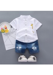 Summer Infant Boys Clothes Set Toddler Girls Cartoon giraffe print T-shirt+Shorts Kids Casual Outfits Baby Cotton Clothing