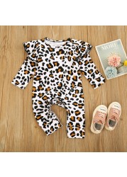 Ma and Baby 0-24M Spring Autumn Newborn Infant Baby Girl Leopard Jumpsuit Ruffles Romper Long Sleeve Clothes Baby Costumes