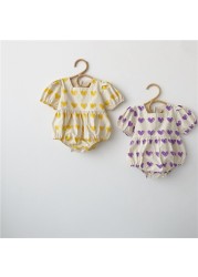 Baby Girls Rompers Baby Cute Hreat Print Summer Clothes Short Sleeve Infant Square Collar Infant Outfit Jumpsuit Clothes