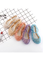 Kids Girl Frozen Jelly Sandals Summer Shoes Waterproof Princess Shoes Slippers PVC Cinderella Crystal Cosplay Accessories