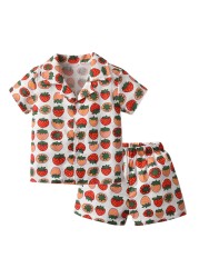 Summer Baby Girls Pajamas Set Strawberry Print Button Baby Pajamas Sets Sleepwear Kids Pajama Sets