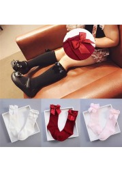 Kids Children Girls Socks With Bows Cotton Baby Girls Socks Soft Toddlers Long Socks For Kids Princess Knee High Socks