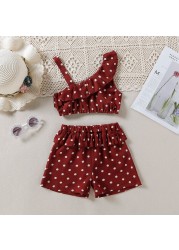 Casual Toddler Girl Summer Clothes New Fashion Strapless Top and Shorts Two Piece Set Polka Dot Exquisite Clothes for Kids 2-6Y