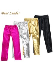 Bear Leader 2022 Spring New Style 4-8 Years Slim Gold Black Red Silver Kids Leather Pants Baby Girls Boys