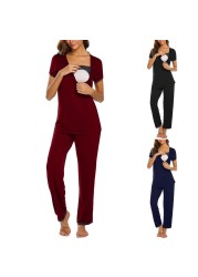 Short Sleeve Women Maternity Clothes Women Maternity Nursing T-shirt Tops+striped Pants Pajamas Set Suit breastfeeding clothes