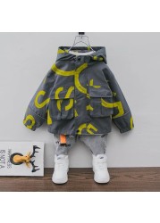 Teenagers Cotton Jacket Spring Teenagers Casual Coat Kid Letter Hooded Zipper Children Windbreaker Baby Boy Thick Coat Boys Clothes