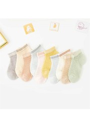 10 Pairs 3-15Y Baby Socks Summer Thin Cotton Short Mesh Children Socks Cute Breathable Jacquard Solid Socks Girl Boy Accessories