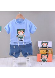 Summer Baby Boys Girls Cotton Clothes Cartoon Crop Tops 2pcs/set O-Neck Baby Clothes Set Toddler Tracksuit