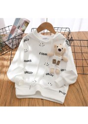 Spring and autumn cotton blend girls hoodie new 2022 Korean version sweet little bear style print casual children's clothing