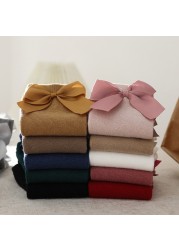 3pairs/lot Big Bow Kids Floor Socks 11 Color Baby Toddlers Socks Autumn Winter Children Girls Knee High Long Sock 100% Cotton