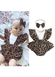 Ma&Baby 0-18M Newborn Infant Baby Girl Clothes Set Summer Knitted T-shirt Ruffle Leopard Shorts Overalls Outfits Costumes D01