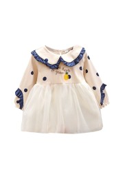 Cute Soft Cotton Baby Girls Clothes Doll Collar Polka Dot Embroidery Mesh Stitching Kids Picnic Birthday Special Offer