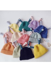 MILANCEL 2021 winter kids hat cute eye hat fashion boys hat korean solid girls hat fashion knitted hat