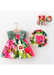 Summer Princess Dresses Baby Toddler Sleeveless Dress and Hat Set Holiday Party Dress Baby Girls Cute Ruffles Floral Dress