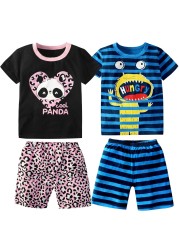 Animal Cartoon Girls Leopard Panda Pajamas Sets Boys Dinosaur Sleepwear Kids Clothing Sets Children Sleepwear Boys Nightwear