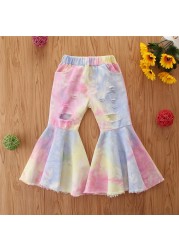 Spring All-match Girls Jeans Trumpet Elastic Waist Flared Pants Children Trousers Bell bottomed Jeans For Girl Clothing 2-7Years