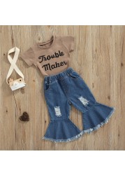 Ma & Baby 1-6Y Baby Boy Girls Clothes Set Summer Letter T-shirt Flare Pants Outfits Costumes D01