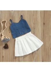 Ma & Baby 1-6Y Baby Toddler Girls Clothes Set Summer Denim Jacket Tops Ruffles Skrits Children Outfit Costumes D01