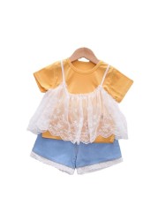 New summer baby clothes suit children girls fashion cute shirt shorts 2pcs/sets baby costume cotton casual kids sportswear