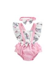 Ma&Baby 0-18M Newborn Infant Baby Girl Romper Cartoon Elephant Print Ruffle Jumpsuit Playsuit Summer Clothing Costumes D01