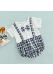 Ma&Baby 0-18M Newborn Infant Baby Boy Romper Bow Tie Plaid Jumpsuit Gentleman Suit Summer Clothes Costumes D01