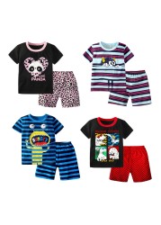 Summer Short Sleeve Cotton Animal Cartoon Dinosaur Unicorn Panda Boys and Girls Clothing Sets Children Pajamas Sets Kids Pajamas