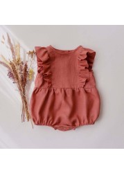 Summer Newborn Infant Baby Girls Romper Cotton Linen Ruffles Sleeveless Infant Playsuit Jumpsuit Overalls onabiece Baby Clothes