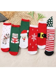 1 Pair Spring Winter Autumn Baby Girls Boys Kids Socks Children Striped Terry Snowflake Elk Santa Claus Christmas Bear