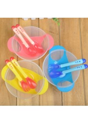 Newborn Baby Dinner Bowl Set Training Bowl Spoon Cutlery Set Dinner Bowl Learn Dishes with Suction Cup Dinnerware