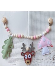 Baby Wooden Toy Stroller Clip Baby Mobile Stroller Plush Bead Pacifier Chain Chew Rattle Baby Wooden Teether Necklace Teething Bead