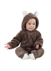 Winter Baby Clothes Flannel Infant Boy Clothes Cartoon Animal Bear Ear Romper Jumpsuit Warm Newborn Toddler Casual Baby Costume