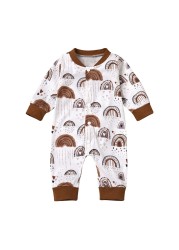 Etosale Newborn Baby Girl Boy Romper Clothes Rainbow Pattern Print Long Sleeve Jumpsuit Outfit One Piece Cotton Clothes