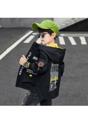 New 2022 polyester spring and autumn jacket for boy fashion Korean version hooded print windbreaker casual cool children's clothing