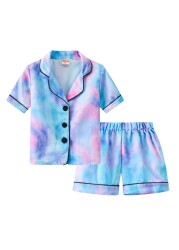 Children's gradient summer baby boy kids boys girls tie-dyed printed short-sleeved shorts home two-piece pajama set #g4