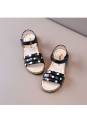 Girl's Summer Sandals  Poka Dot Concise Style Breathable Sewing 21-36 Toddler Baby Girl Sliders Soft Pu Leather Kids Flats