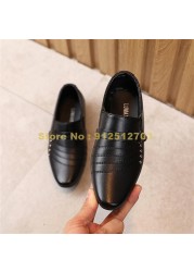 Autumn boys leather solid color soft bottom kids performance fashion rivet boys dress shoes