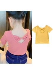 Girls T-shirt Kids Short Sleeve Back Bow-knot Baby Cotton Shirt Clothes 2022 Summer Chilren Hot Color Surface Tees