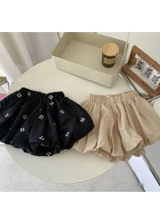 MILANCEL 2022 Summer Girls Pants Floral Puffy Pants Solid Color Children Cotton Bloomers 1-6 Years