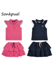 Summer Fashion Girls Set Kids T-shirt Kids Short Skirt Set Cotton Button Lapel Baby Suits Casual Tops For Kids 2-7 Years