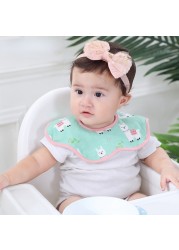 2 packs of cotton baby petal saliva towel baby double-sided snap button four-sided saliva towel neck scarf bib