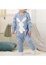 0-24M Newborn Cute Knitted Bunny Tail Patchwork Romper for Baby Boys Girls Weave Long Sleeve Jumpsuit Outfits Clothes